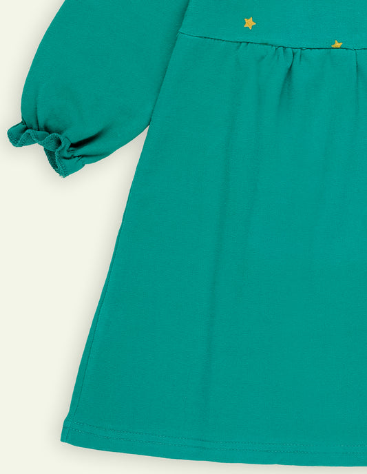 Green Long Sleeves Printed Frock