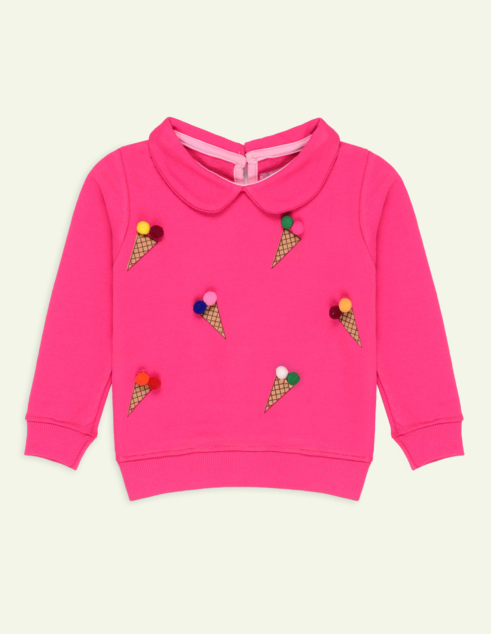Pink Waffle Printed Sweatshirt with Collar
