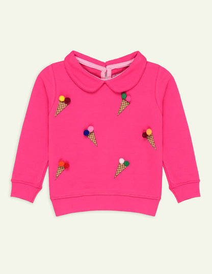 Pink Waffle Printed Sweatshirt with Collar