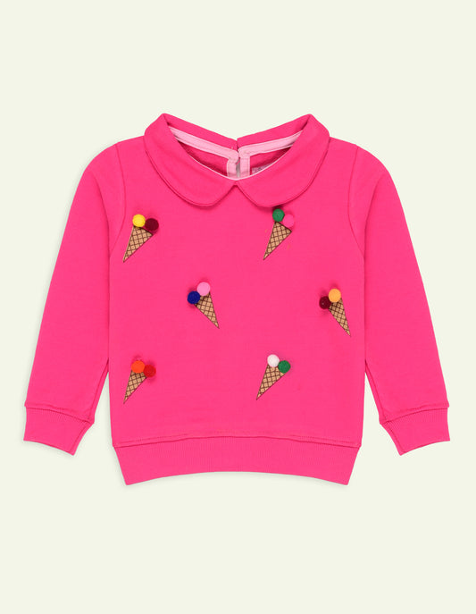 Pink Waffle Printed Sweatshirt with Collar