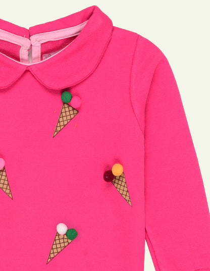 2 Pc Pink Waffle Printed Sweatshirt Set