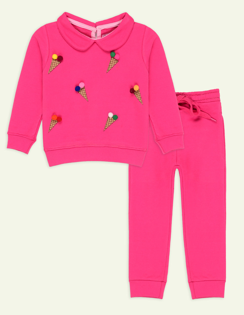 2 Pc Pink Waffle Printed Sweatshirt Set