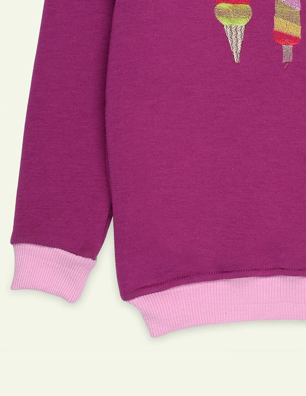 Magenta Icecream Embroidered Sweatshirt