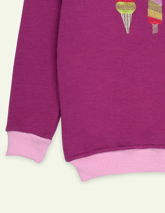Magenta Icecream Embroidered Sweatshirt