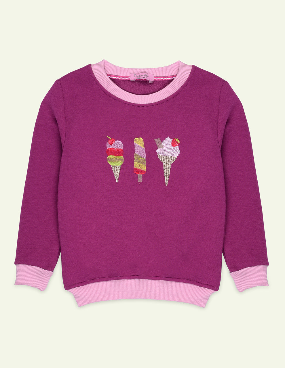 Magenta Icecream Embroidered Sweatshirt