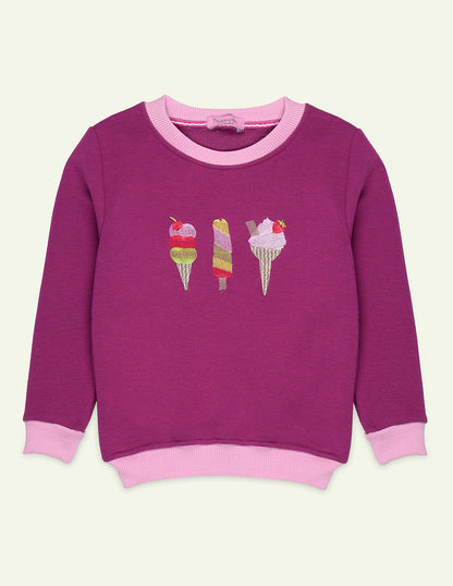 Magenta Icecream Embroidered Sweatshirt