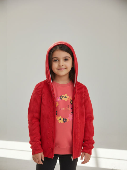 Red Cable-Knit Hoody